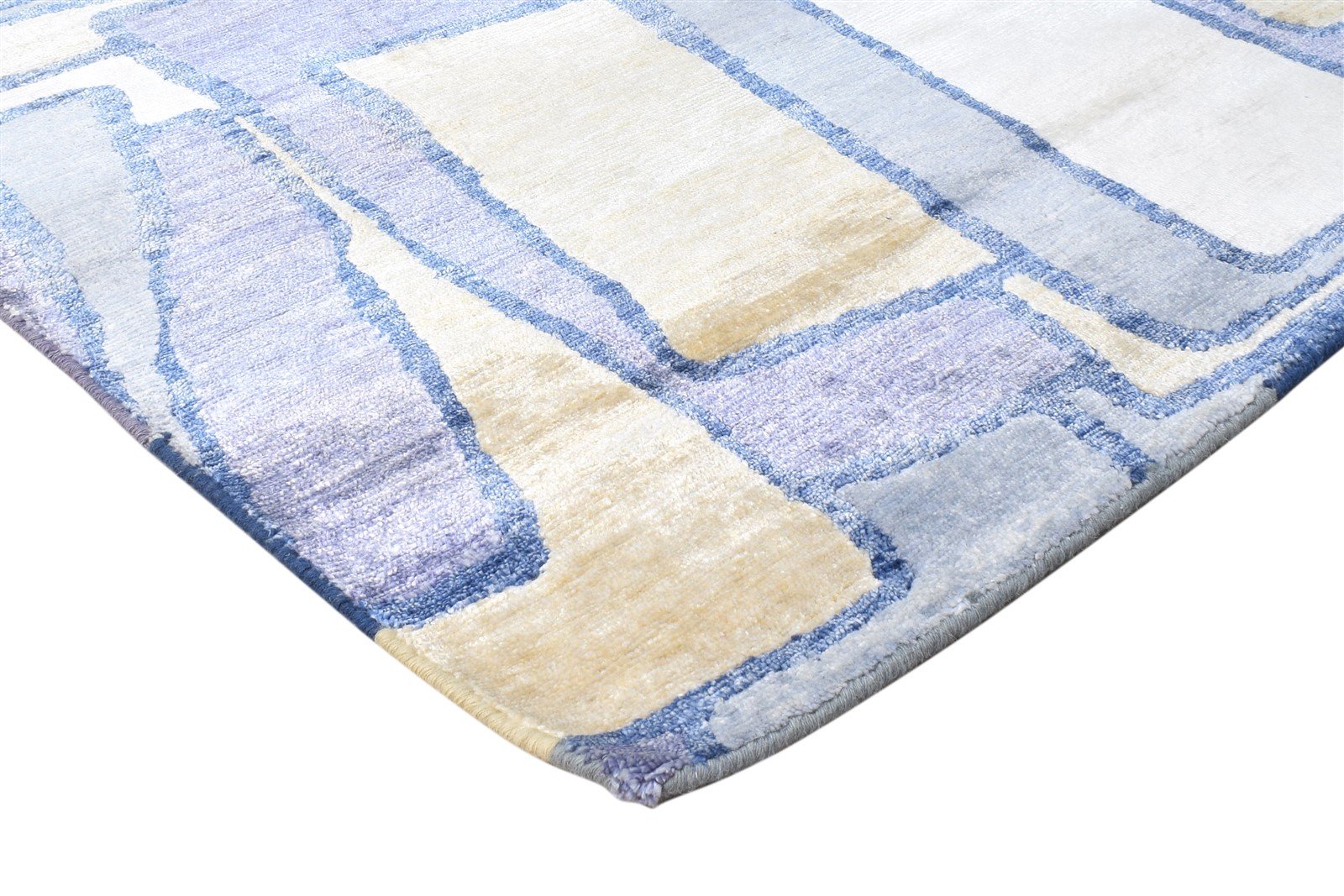 9' X 12' Rug Wool / Silk Blue Modern Hand Woven French Abstract Large Carpet 7864810242197