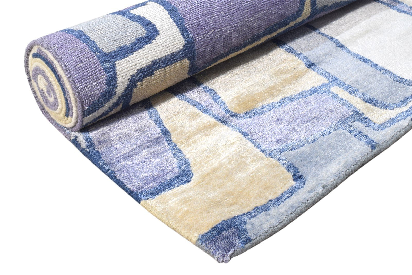 9' X 12' Rug Wool / Silk Blue Modern Hand Woven French Abstract Large Carpet 7864810242197
