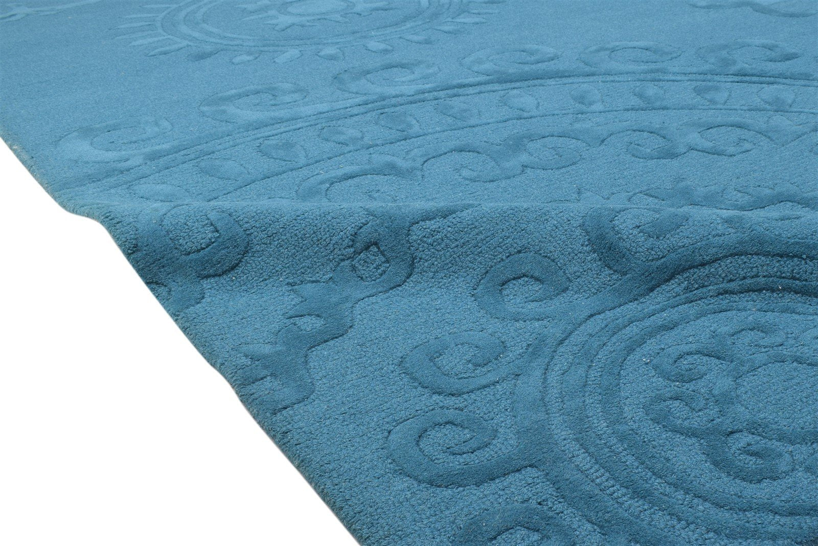 9' X 13' Rug Wool Blue Modern Hand Tufted French Circles Extra Large Carpet 7864142299285