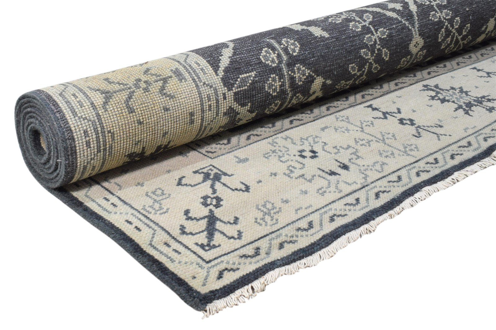 Hand Knotted Black Wool Rug 6X8 Persian Sarouk-Indian Oriental Room Size Carpet Area Rug