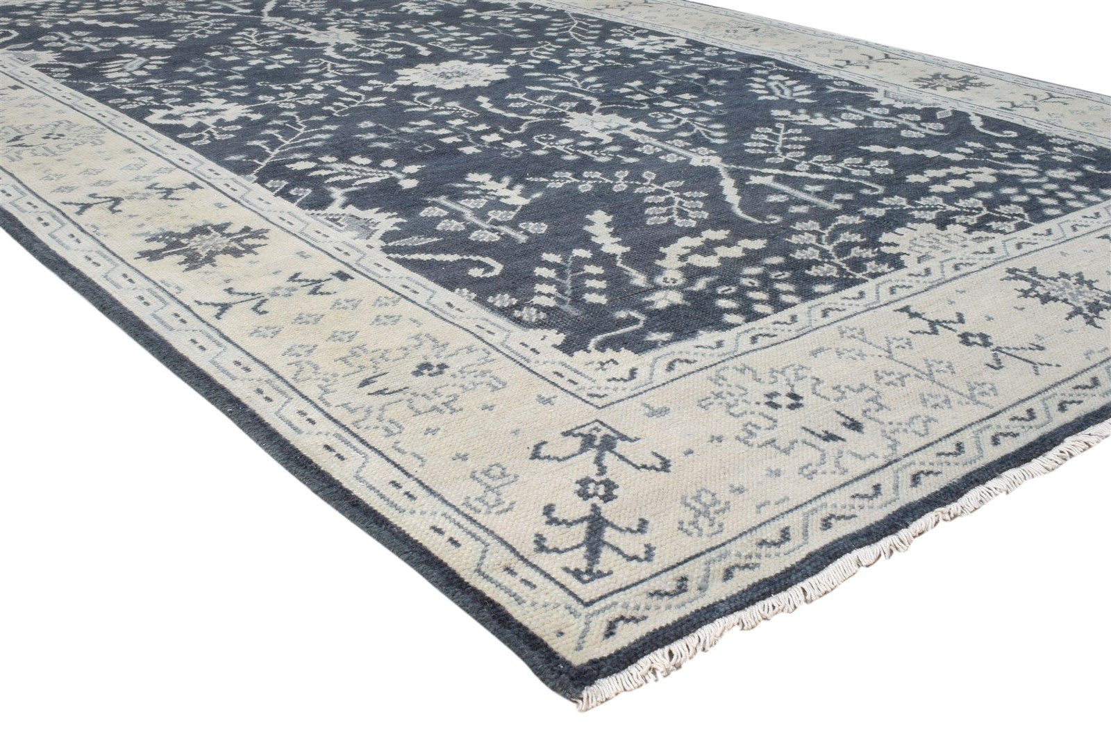Hand Knotted Black Wool Rug 6X8 Persian Sarouk-Indian Oriental Room Size Carpet Area Rug