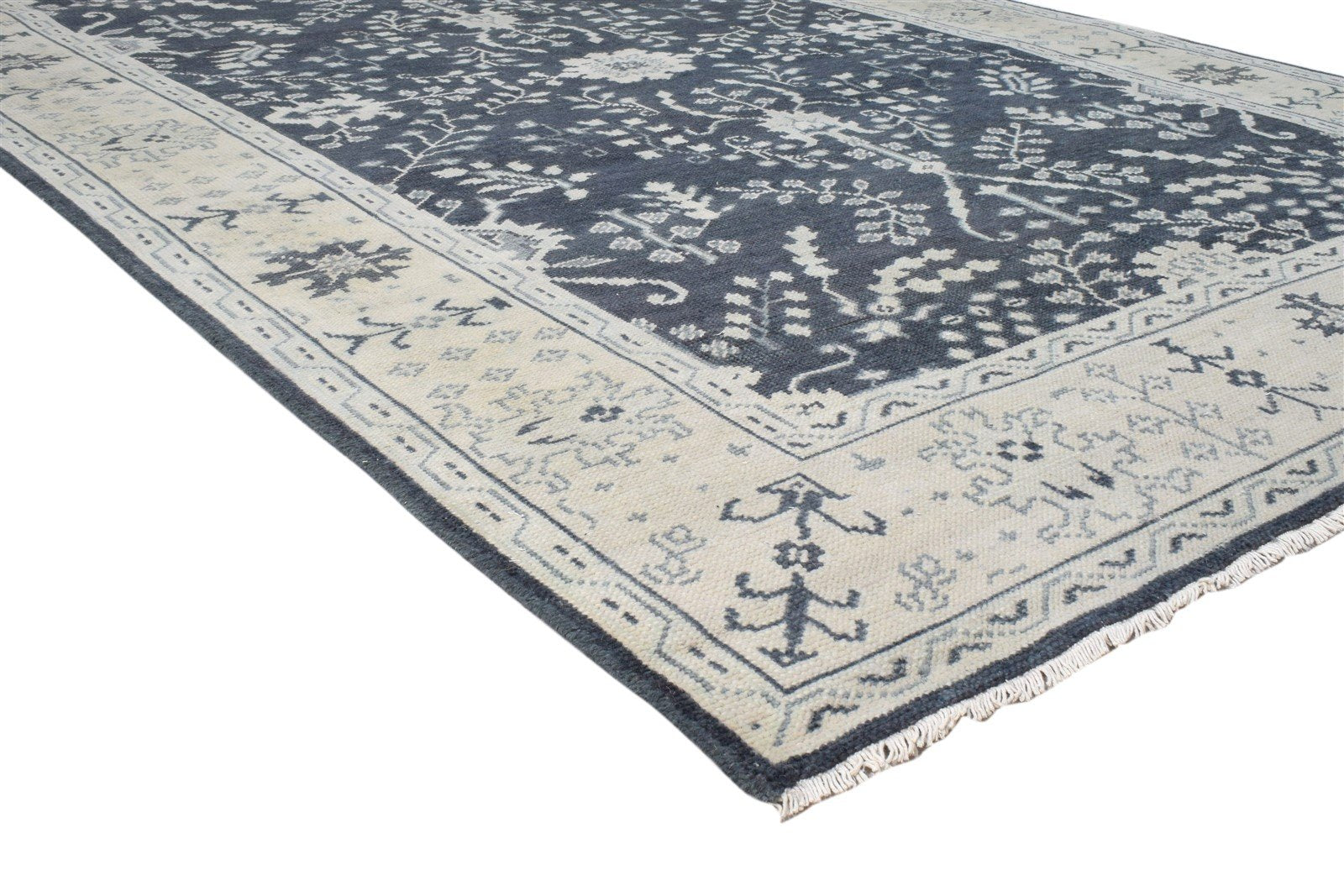 Hand Knotted Black Wool Rug 6X8 Persian Sarouk-Indian Oriental Room Size Carpet Area Rug
