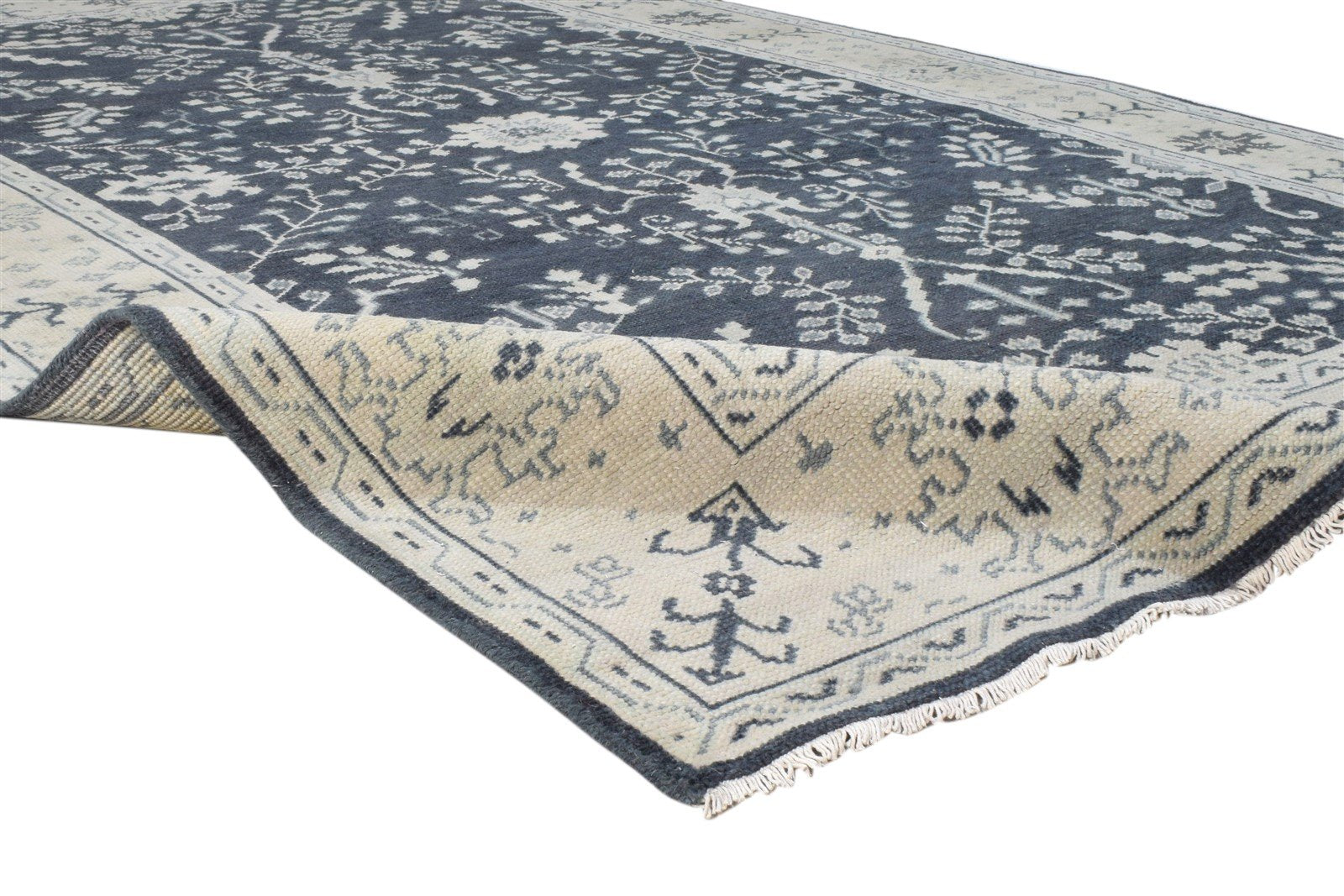 Hand Knotted Black Wool Rug 6X8 Persian Sarouk-Indian Oriental Room Size Carpet Area Rug