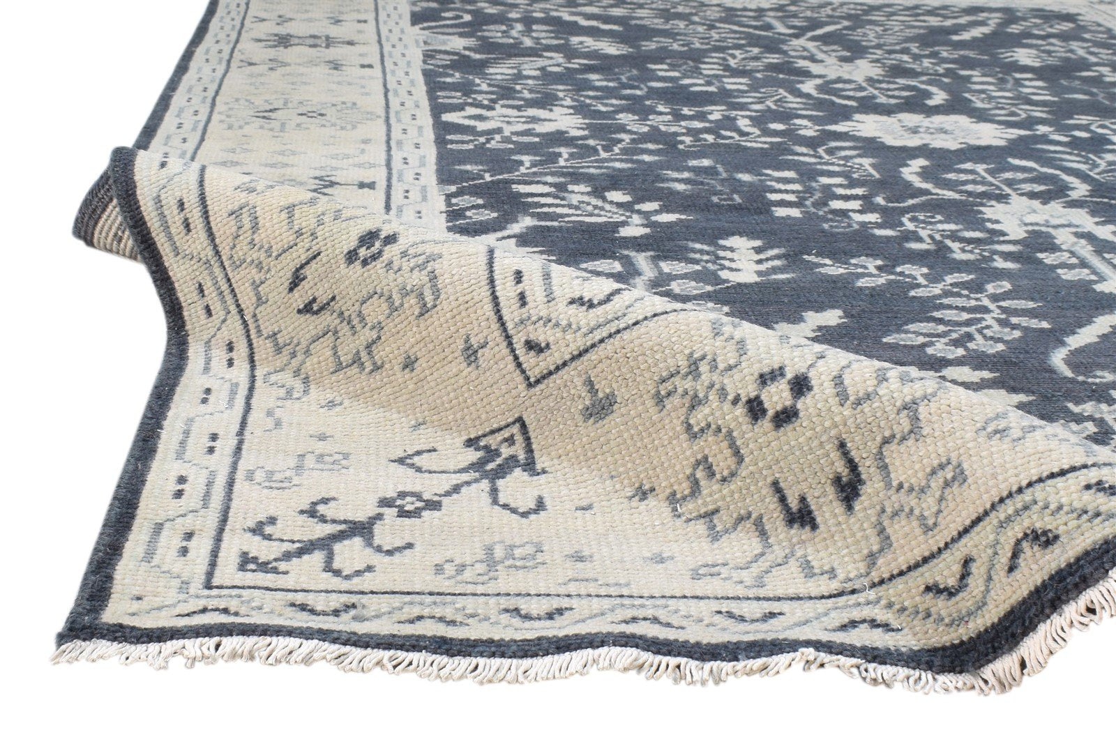 Hand Knotted Black Wool Rug 6X8 Persian Sarouk-Indian Oriental Room Size Carpet Area Rug