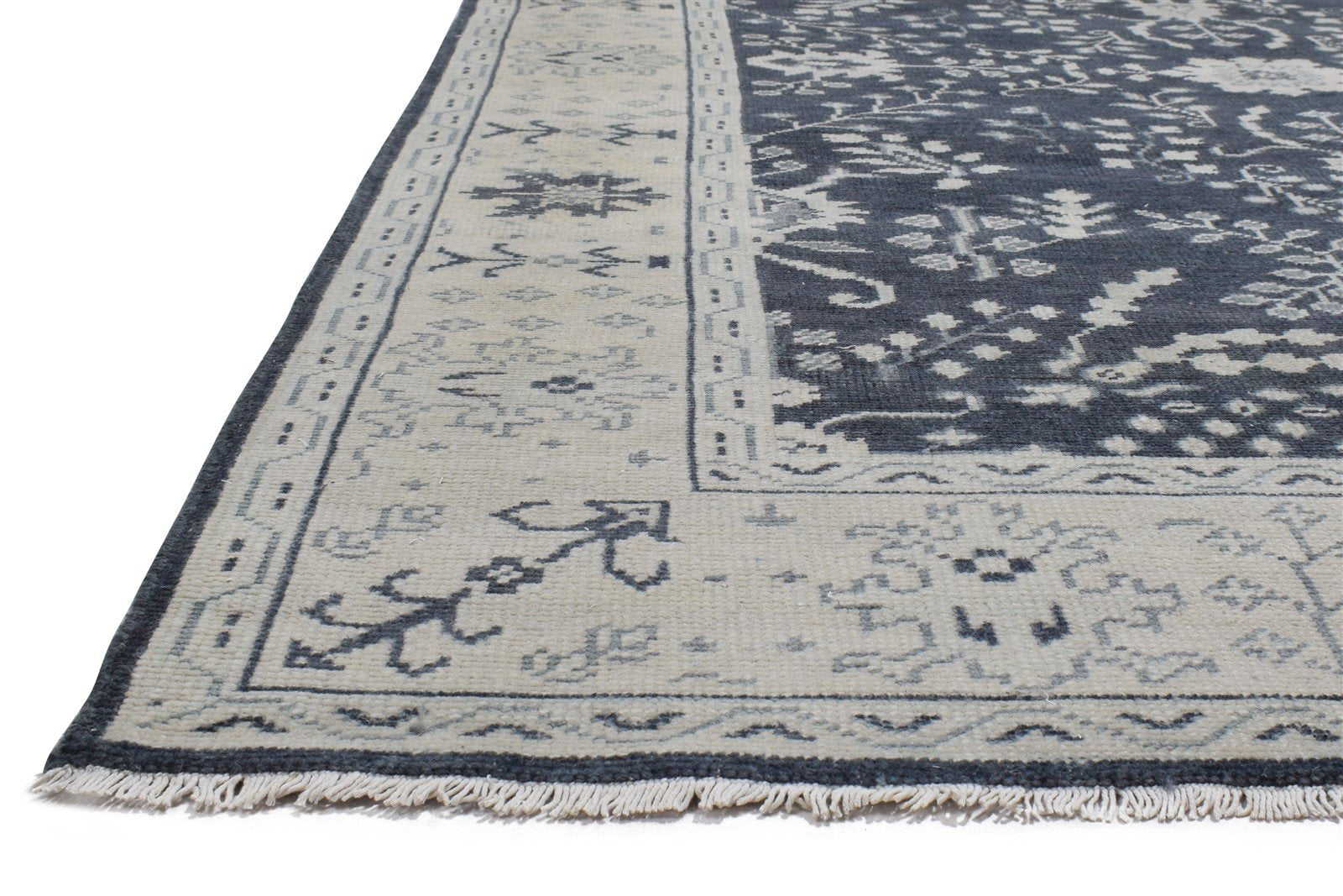 Hand Knotted Black Wool Rug 6X8 Persian Sarouk-Indian Oriental Room Size Carpet Area Rug