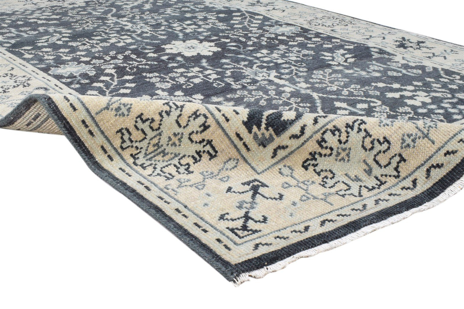 5X7 Rug Wool Black Persian Hand Knotted Sarouk-Indian Oriental Room Size Carpet Area Rug