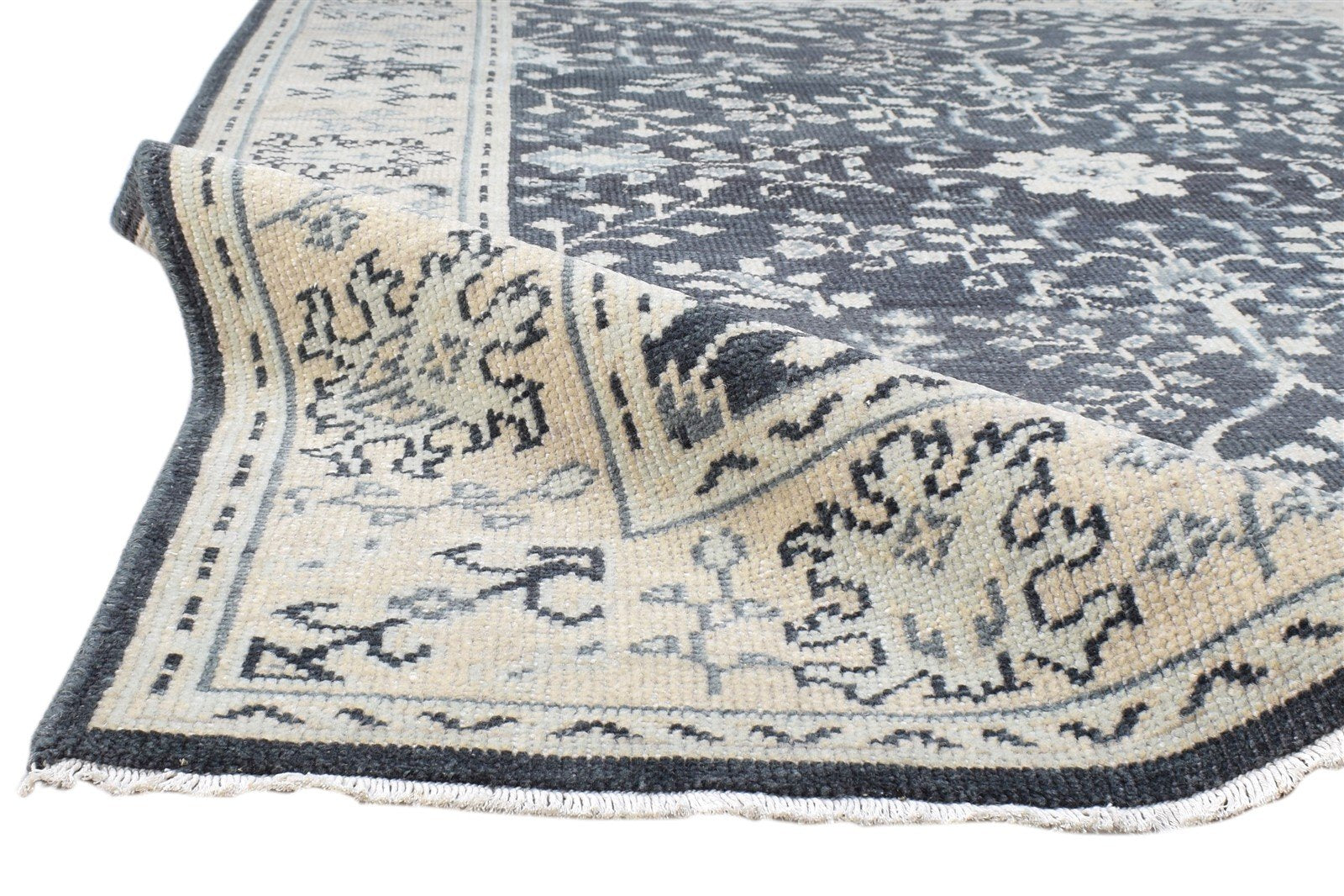 5X7 Rug Wool Black Persian Hand Knotted Sarouk-Indian Oriental Room Size Carpet Area Rug