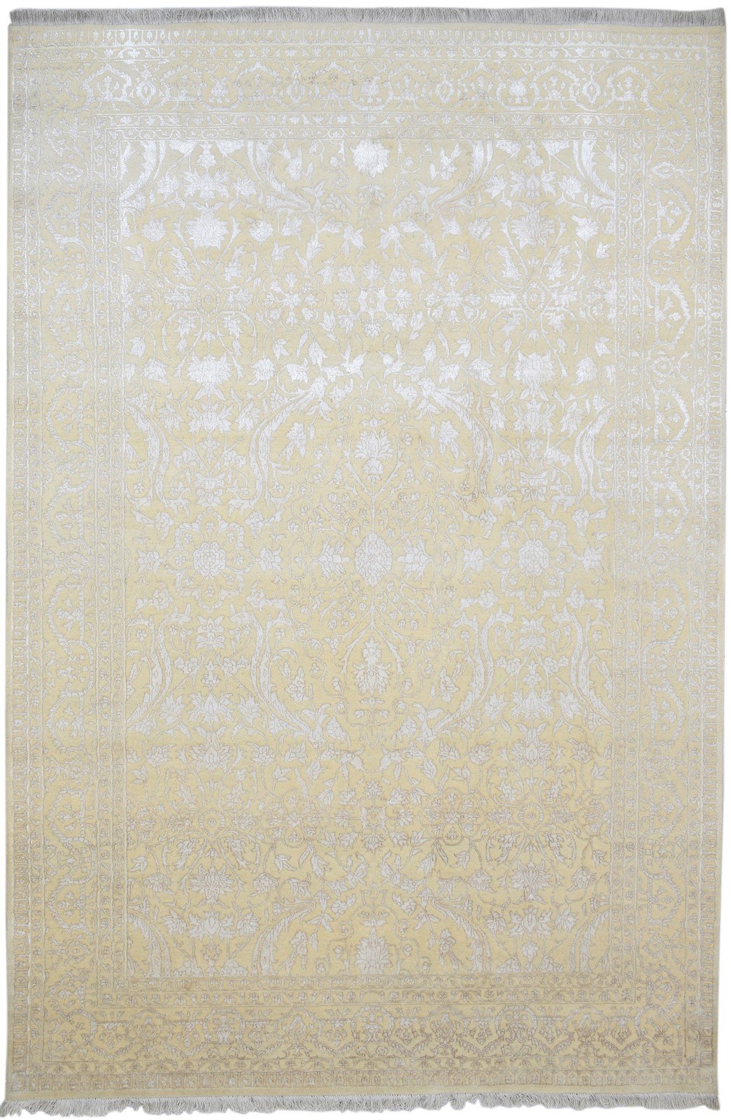 Sand Wool / Silk Rug 6' X 10' Persian Hand Knotted Kashan Oriental Large Carpet Area Rug