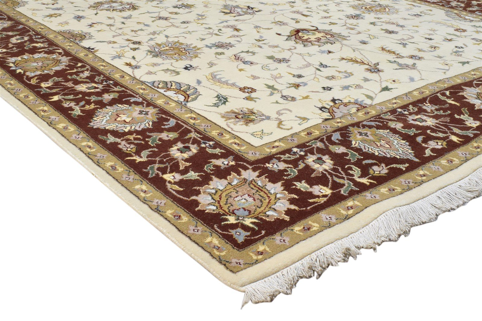 6X10 Rug Wool / Silk Ivory Persian Hand Knotted Kashan Oriental Large Carpet Area Rug