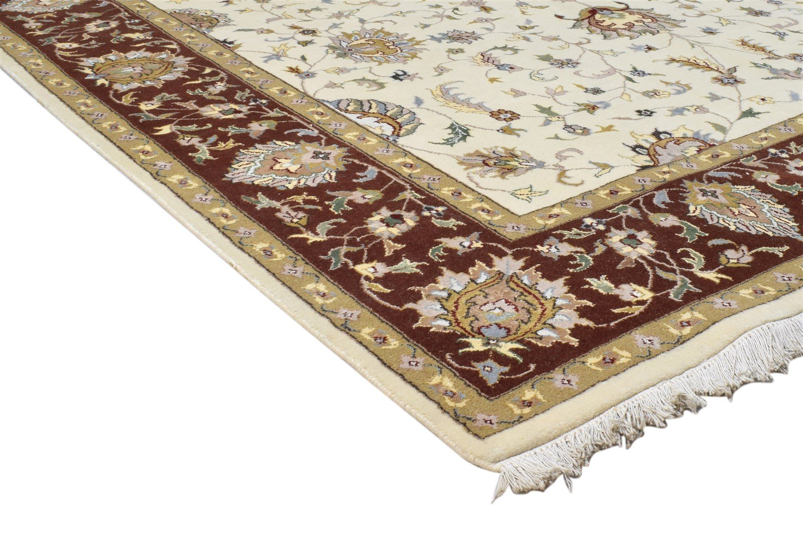 6X10 Rug Wool / Silk Ivory Persian Hand Knotted Kashan Oriental Large Carpet Area Rug