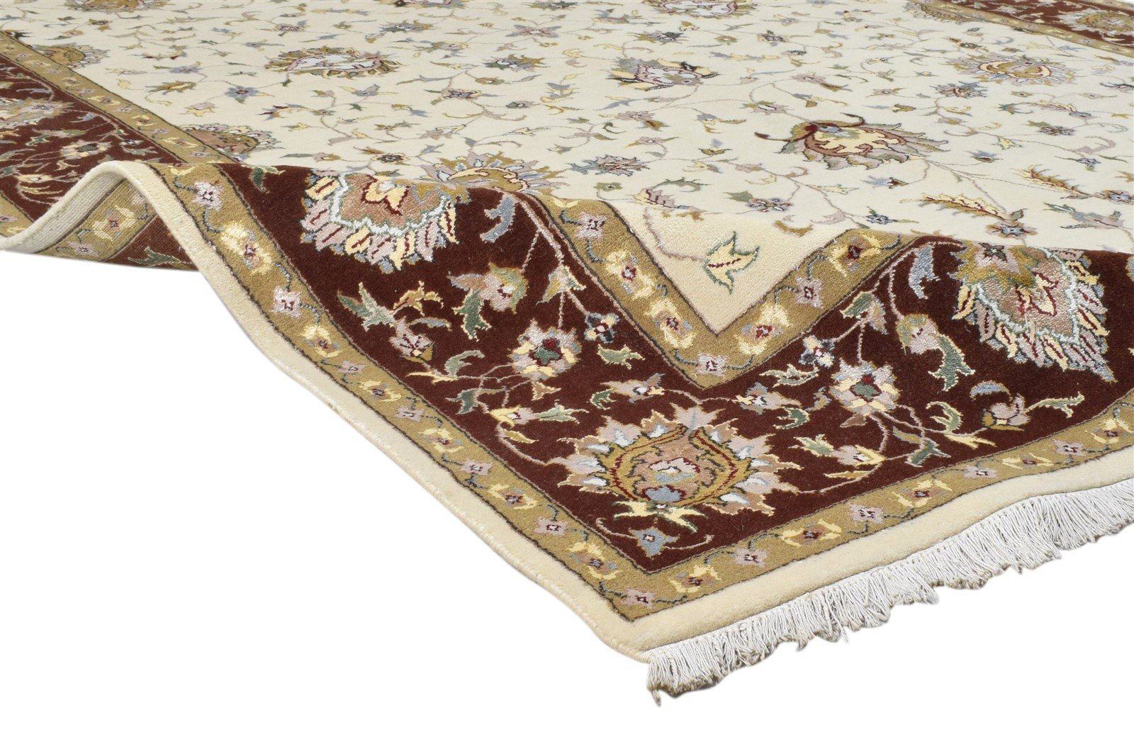 6X10 Rug Wool / Silk Ivory Persian Hand Knotted Kashan Oriental Large Carpet Area Rug