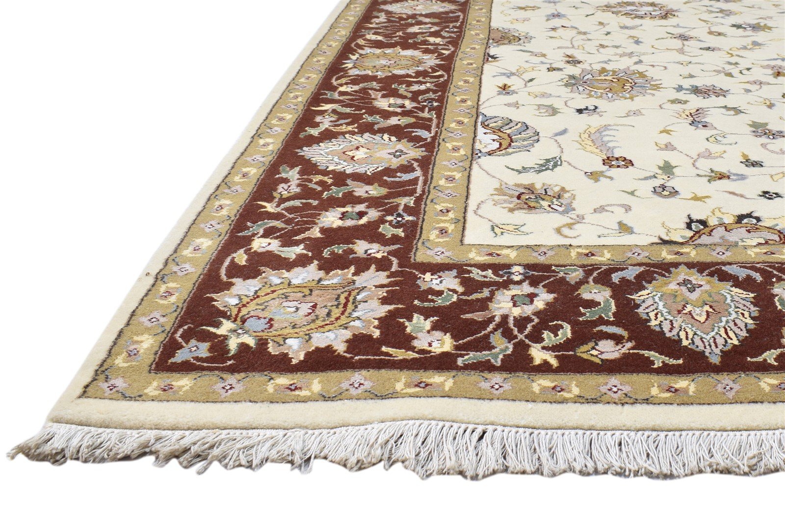 6X10 Rug Wool / Silk Ivory Persian Hand Knotted Kashan Oriental Large Carpet Area Rug