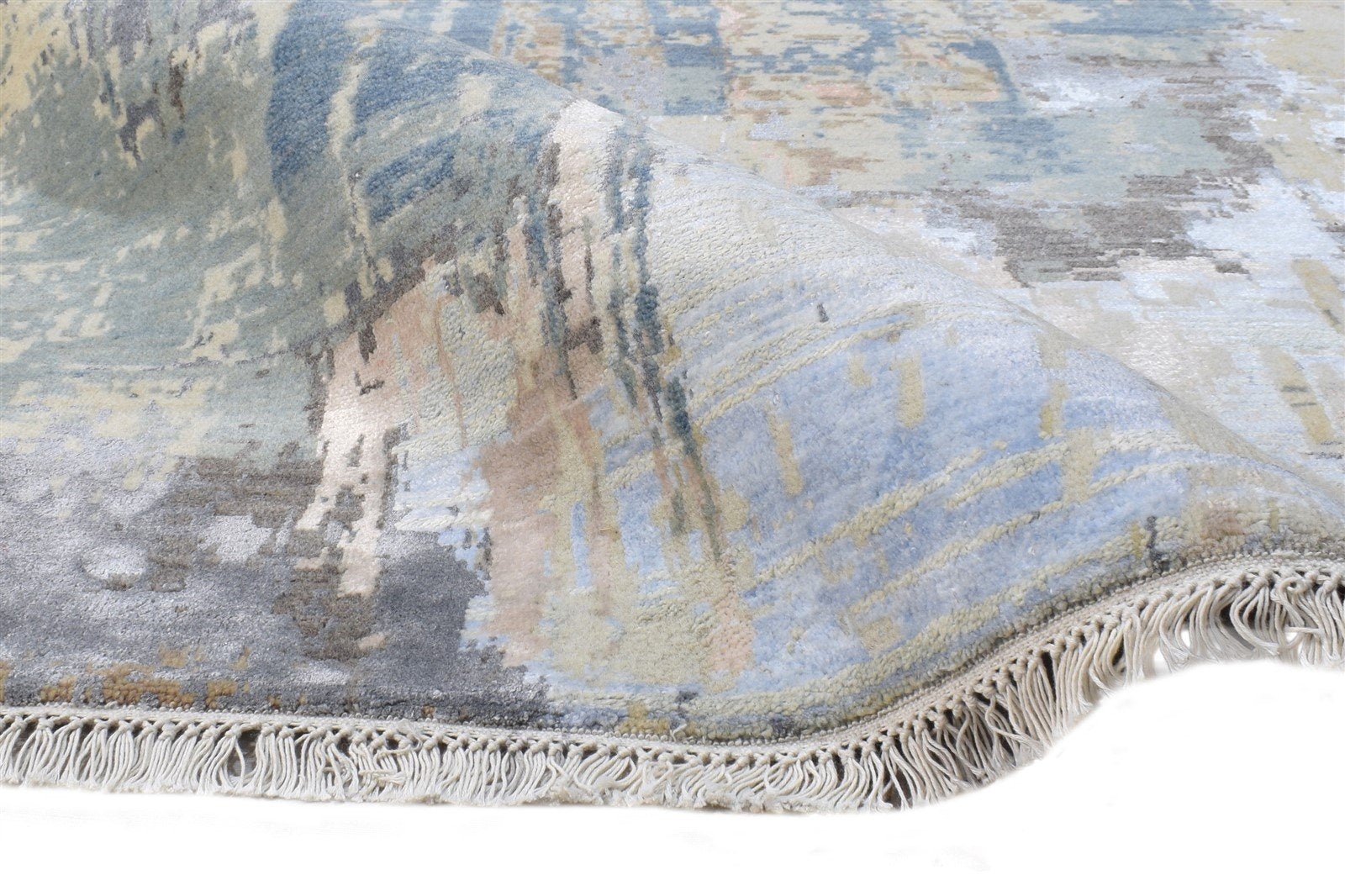 9X12 Rug Wool / Silk Blue Modern Hand Knotted American Abstract Large Carpet 7864622153877