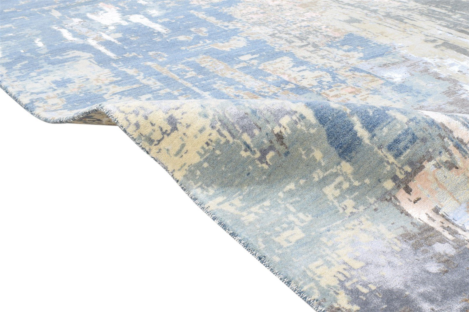 9X12 Rug Wool / Silk Blue Modern Hand Knotted American Abstract Large Carpet 7864622153877