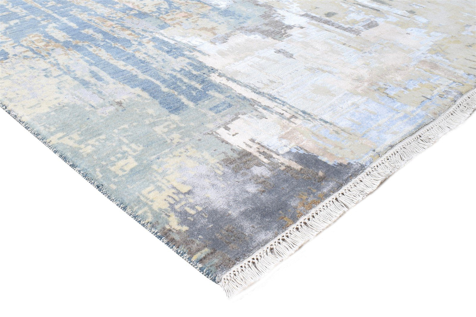 9X12 Rug Wool / Silk Blue Modern Hand Knotted American Abstract Large Carpet 7864622153877