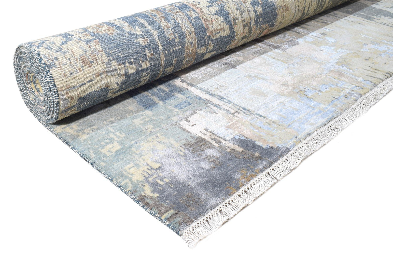 9X12 Rug Wool / Silk Blue Modern Hand Knotted American Abstract Large Carpet 7864622153877