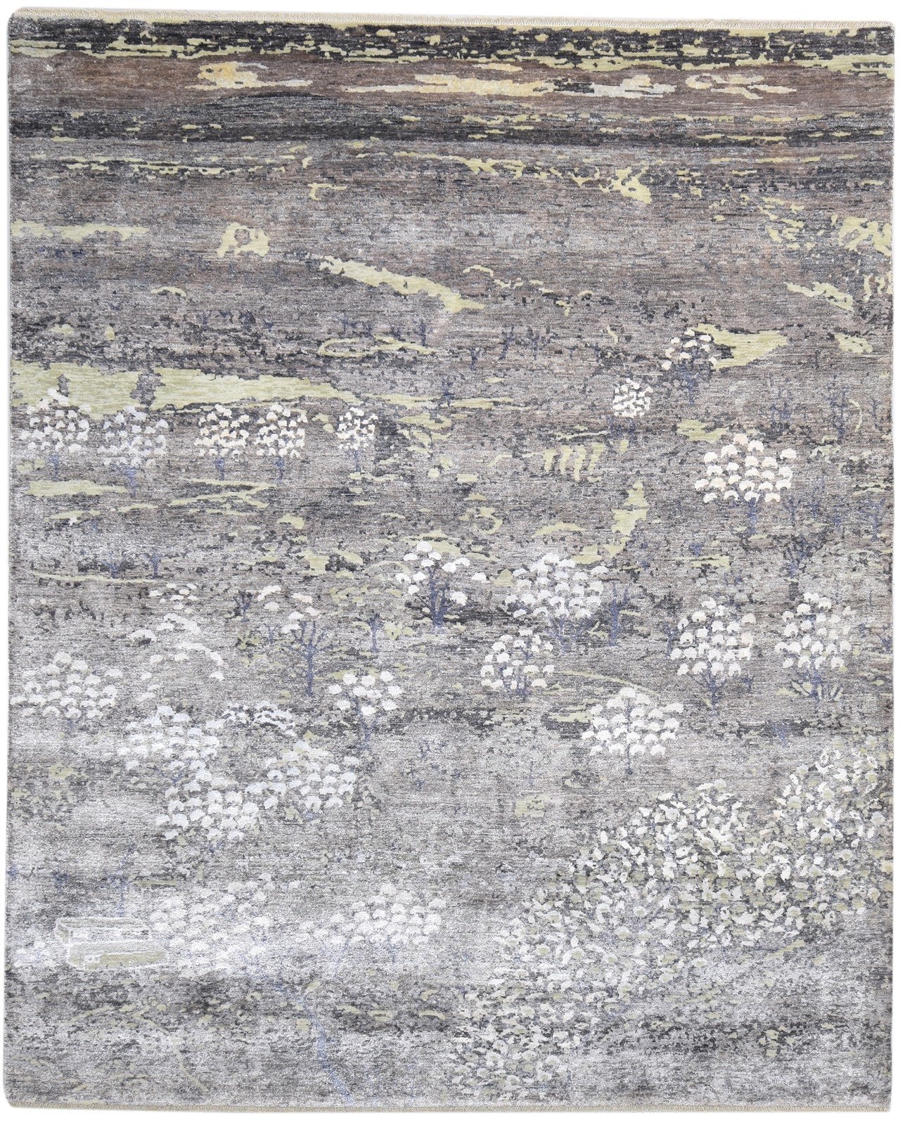 Allina Hand Knotted Brown Wool / Silk Rug 8' X 10' Modern Indian Abstract   7864319377557