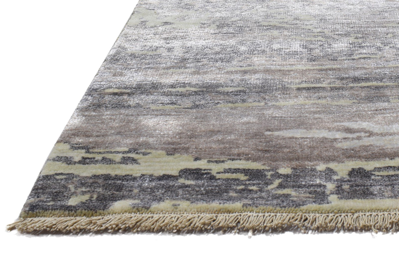 Allina Hand Knotted Brown Wool / Silk Rug 8' X 10' Modern Indian Abstract   7864319377557