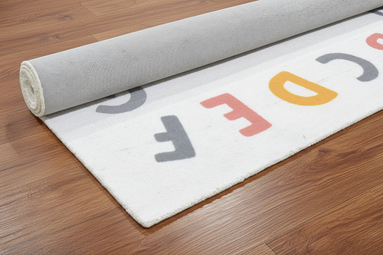 Alphabet Kids Rug | Ivory Off White ABC Learning Nursery Rug 9122791391381