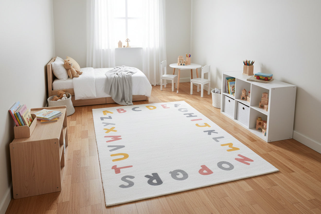Alphabet Kids Rug | Ivory Off White ABC Learning Nursery Rug 9122791391381