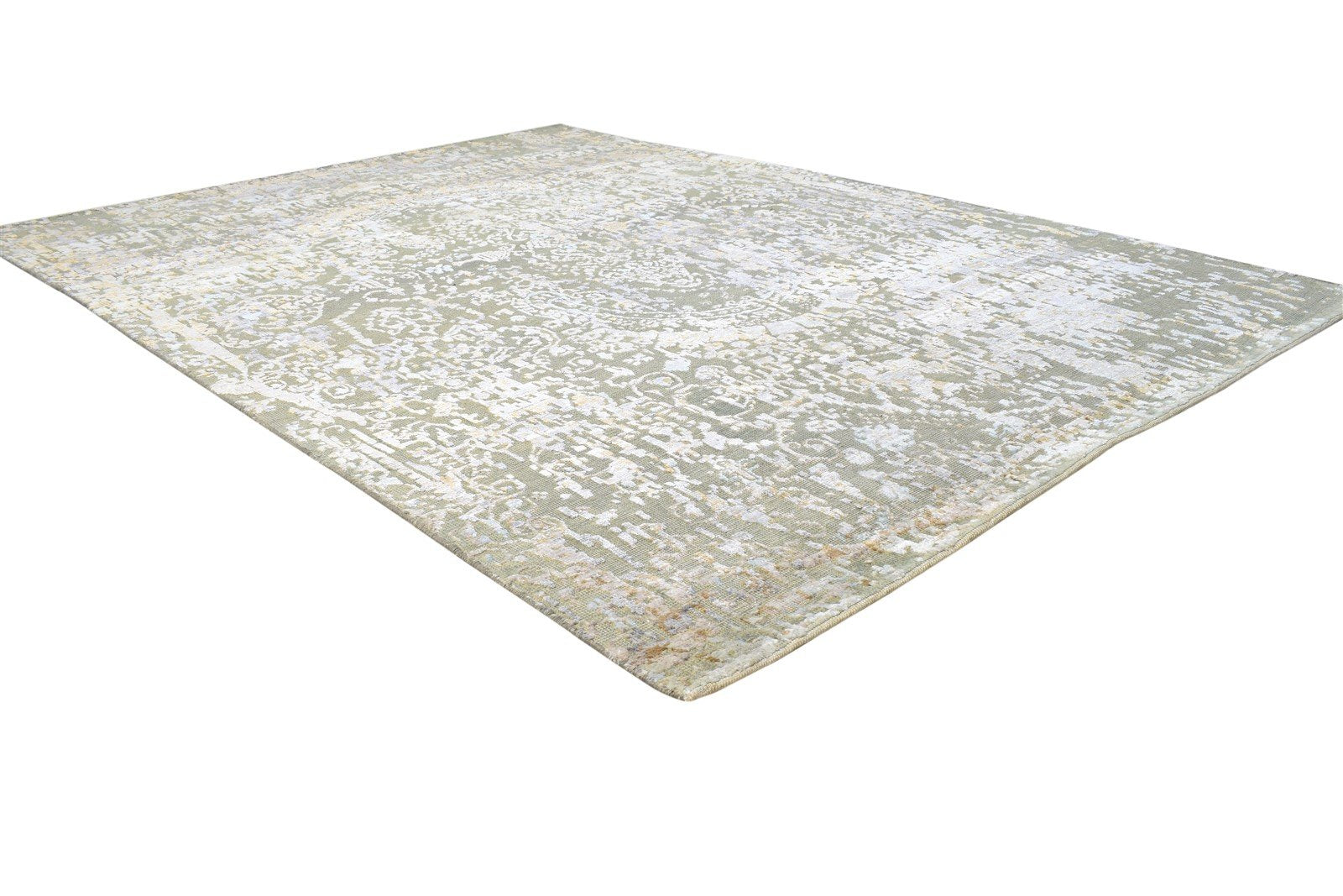 Anderea Hand Knotted Sage Wool / Silk Rug 5X8 Modern French Abstract   7864429838485