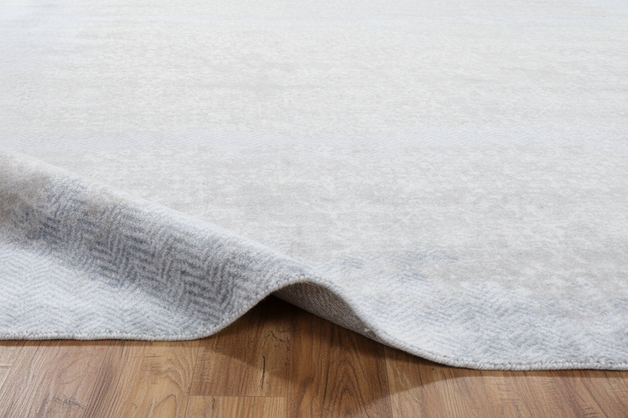 Ankar Handmade Abstract Loom Knotted Hand Woven Silk Like Wool Viscose Blue Beige Rug 9006301839509