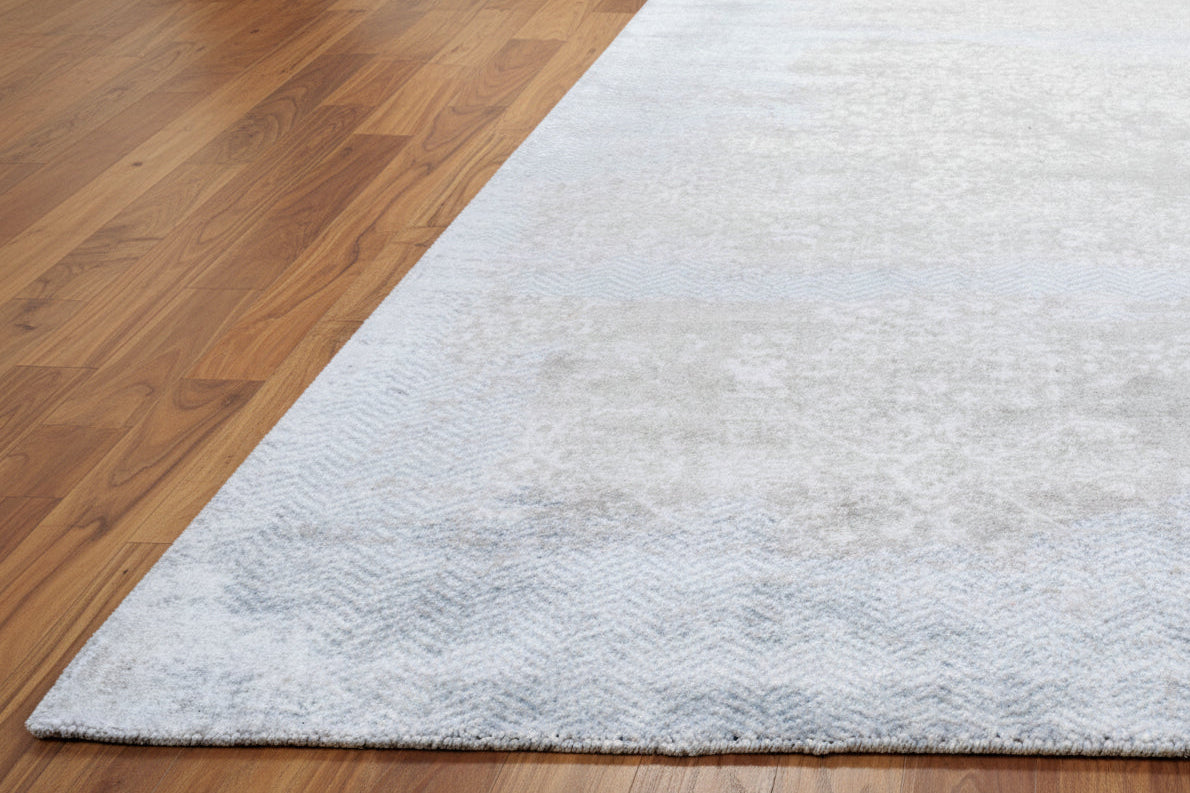Ankar Handmade Abstract Loom Knotted Hand Woven Silk Like Wool Viscose Blue Beige Rug 9006301839509