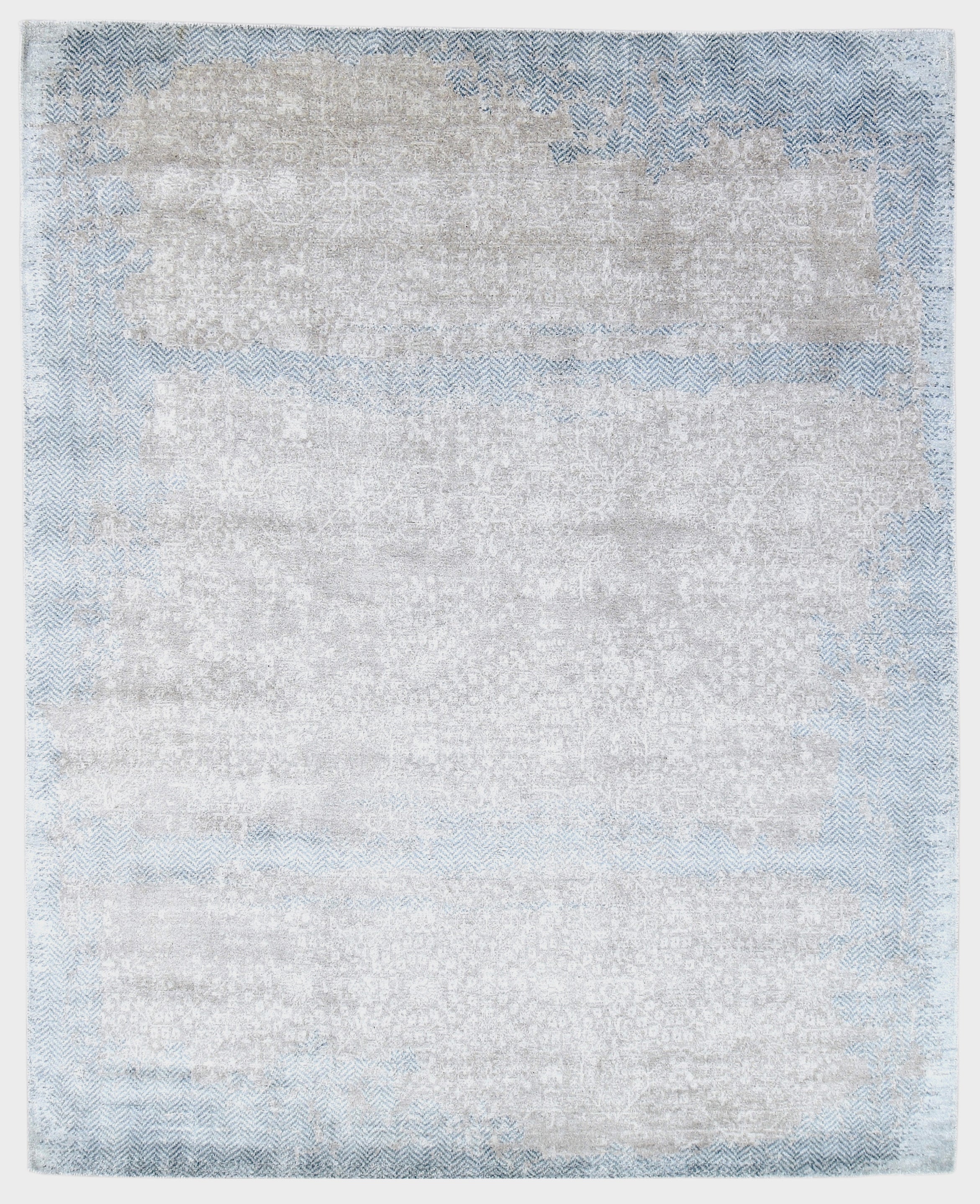 Ankar Handmade Abstract Loom Knotted Hand Woven Silk Like Wool Viscose Blue Beige Rug 9006301839509