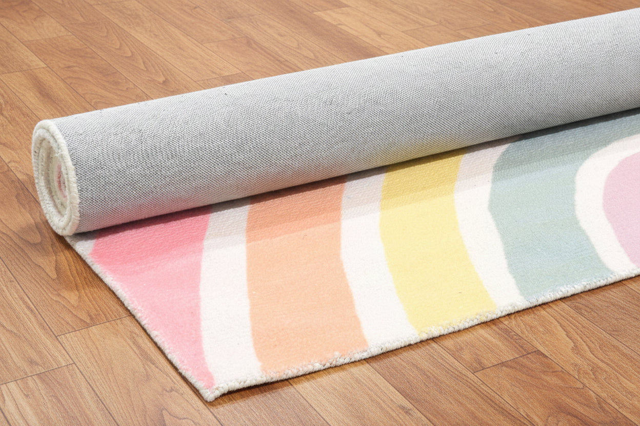 Anky Rainbow Beige Handmade Kids Nursery Plush Soft Rug 9014450880661