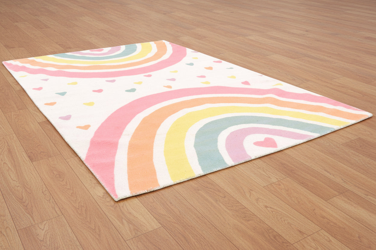 Anky Rainbow Beige Handmade Kids Nursery Plush Soft Rug 9014450880661