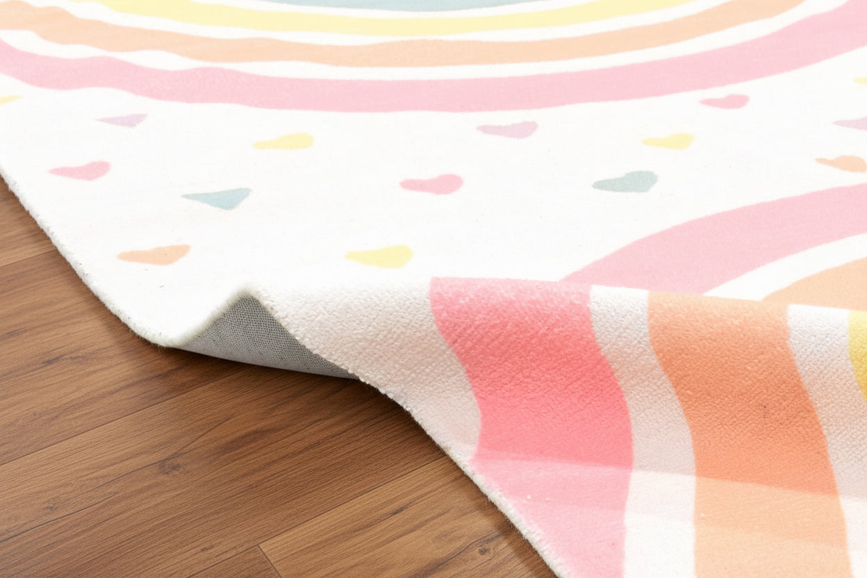 Anky Rainbow Beige Handmade Kids Nursery Plush Soft Rug 9014450880661