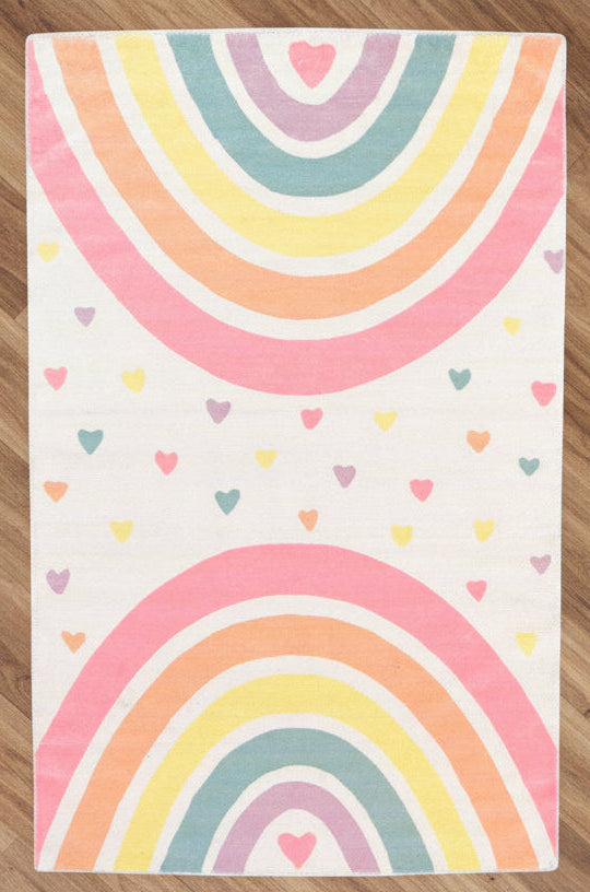 Anky Rainbow Beige Handmade Kids Nursery Plush Soft Rug 9014450880661