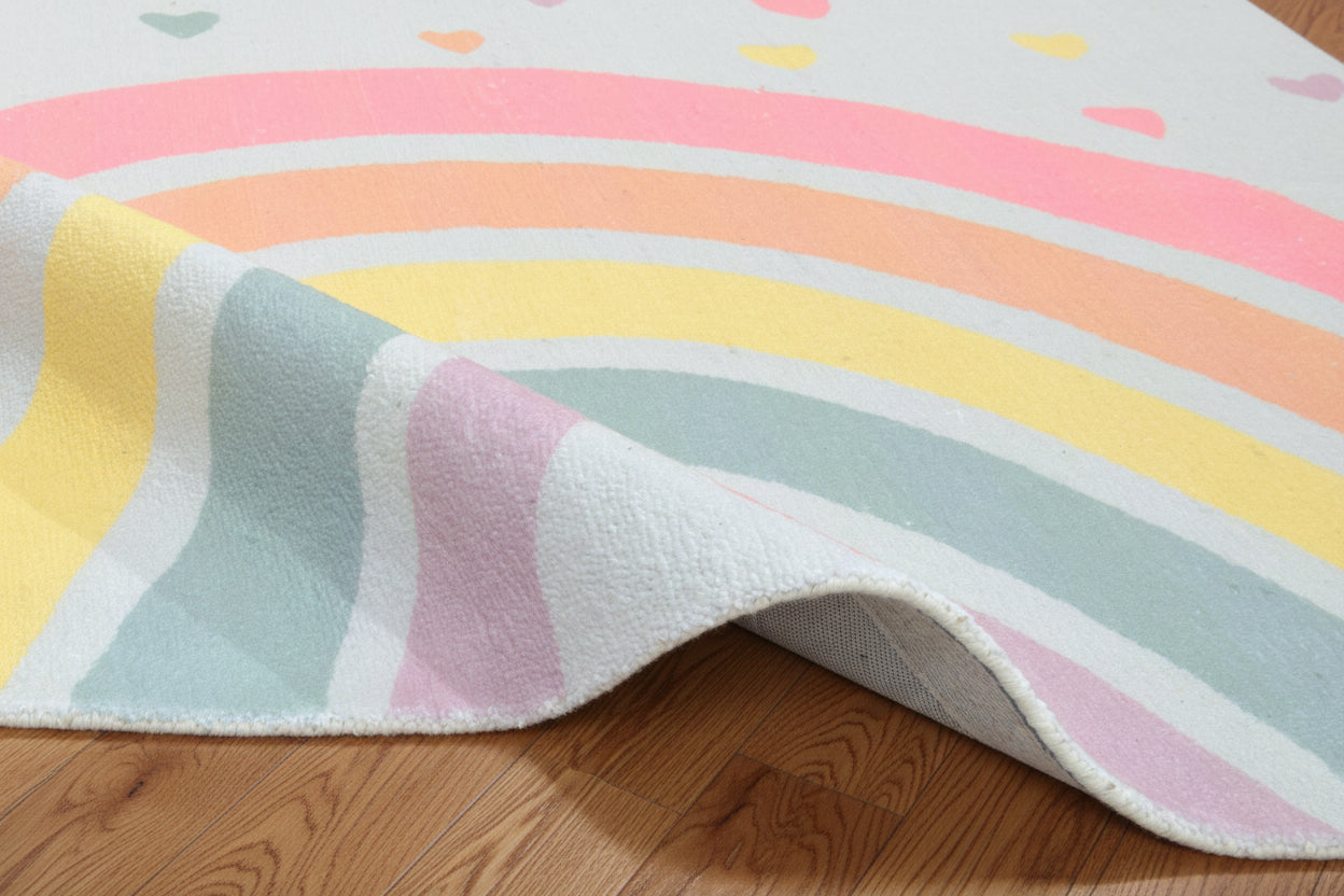 Anky Rainbow Light Blue Handmade Kids Nursery Plush Soft Rug 9032593670293
