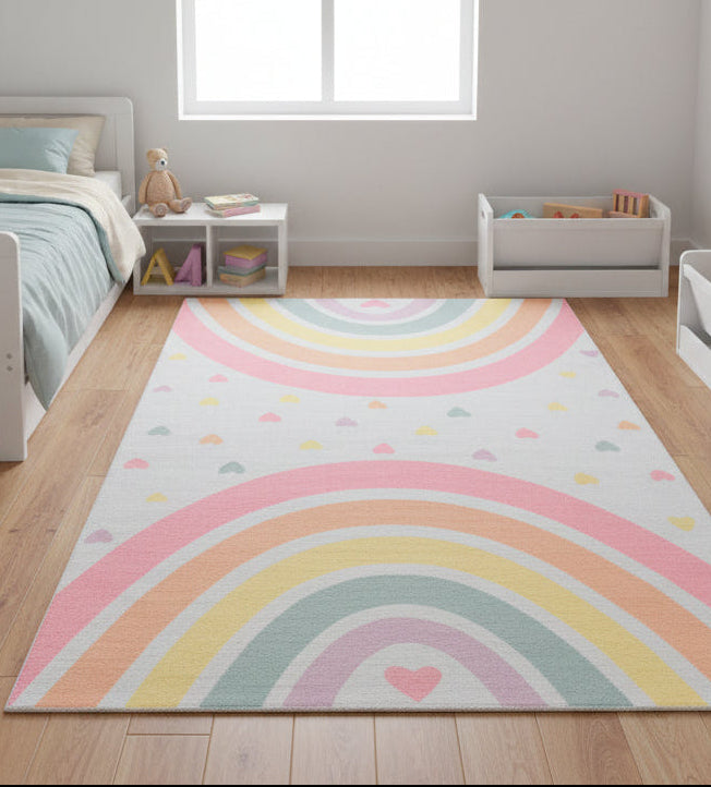 Anky Rainbow Light Blue Handmade Kids Nursery Plush Soft Rug 9032593670293