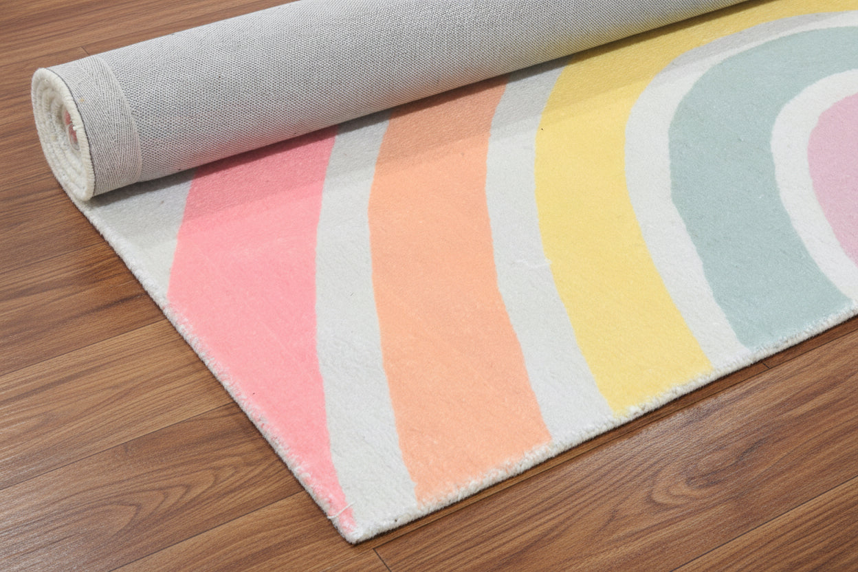Anky Rainbow Light Blue Handmade Kids Nursery Plush Soft Rug 9032593670293