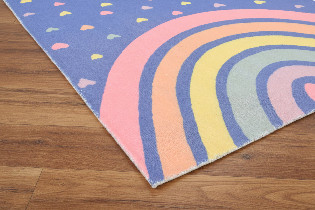 Anky Rainbow Navy Blue Handmade Kids Nursery Plush Soft Rug 9122581446805