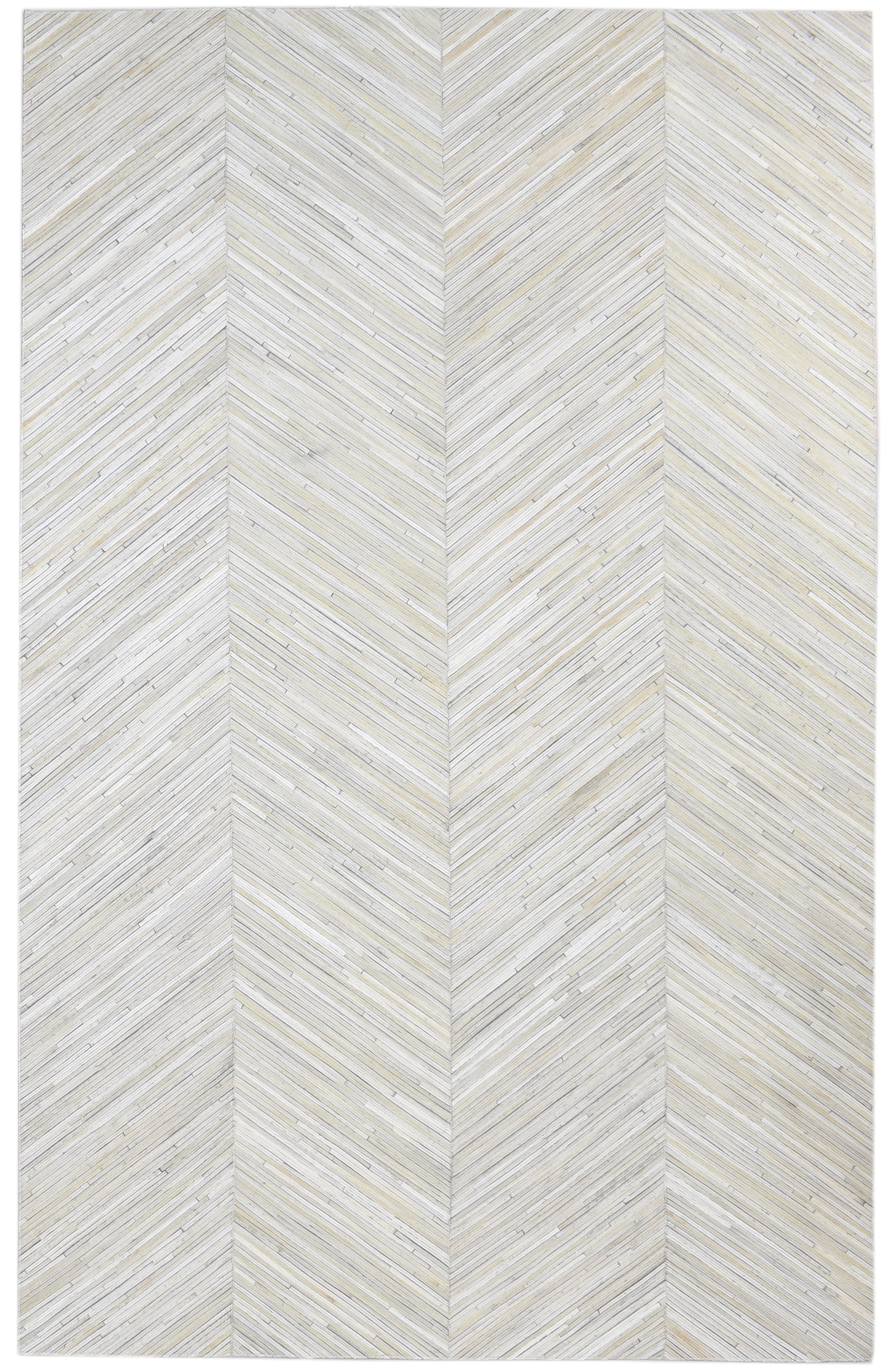 Annber Chevron Handmade Patchwork Leather Ivory Rug - Modern Striped Cowhide Leather Rug 9065142812821