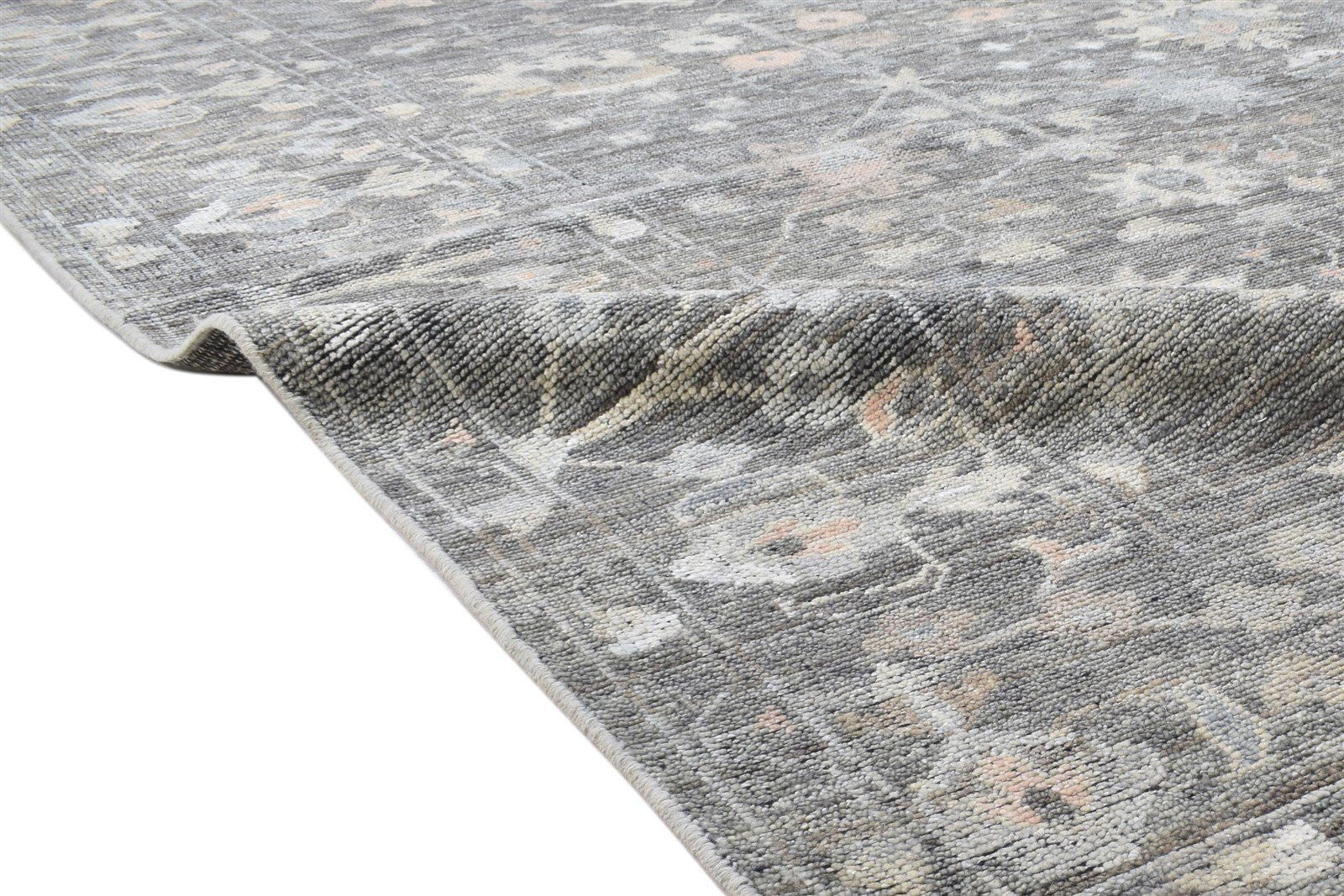 Antilya Wool Gray Hand-Knotted Kashan Persian Rug 8881899176085