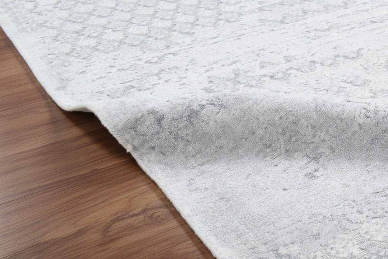 Antiqua Mist Distressed Handmade Loom Knotted Abstract Area Rug – Modern Silver & Blue Rug 9175516184725