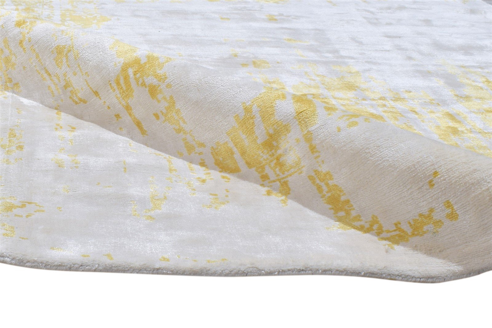 Art Silk Yellow Rug 4' X 6' Modern Handloom Indian Abstract Room Size Carpet 7864313544853