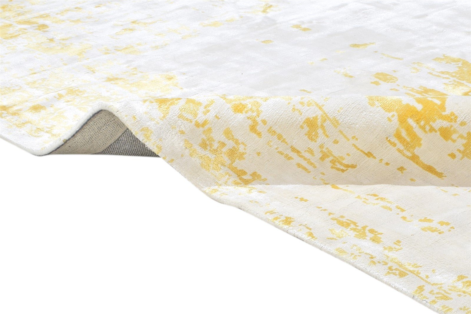 Art Silk Yellow Rug 4' X 6' Modern Handloom Indian Abstract Room Size Carpet 7864313544853