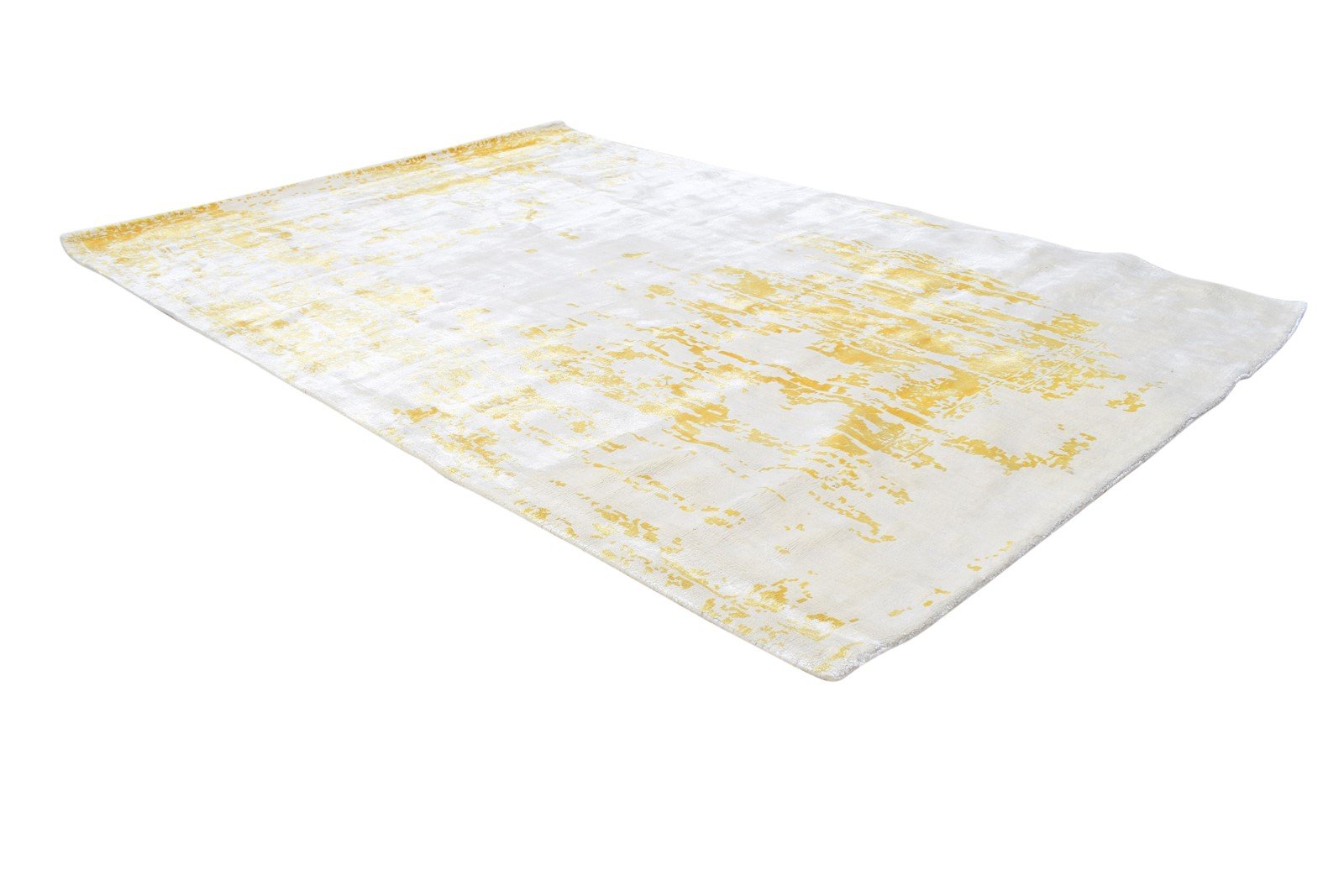 Art Silk Yellow Rug 4' X 6' Modern Handloom Indian Abstract Room Size Carpet 7864313544853
