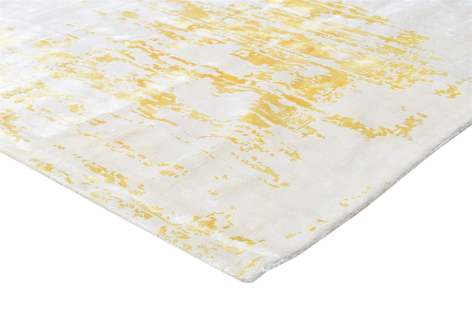 Art Silk Yellow Rug 4' X 6' Modern Handloom Indian Abstract Room Size Carpet 7864313544853