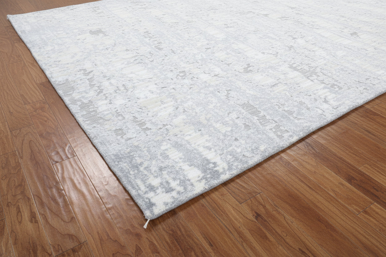 Auroral Modern Silk Like Lusture Abstract Handmade Loom Knotted Area Rug – Blue Ivory Rug 9176272699541