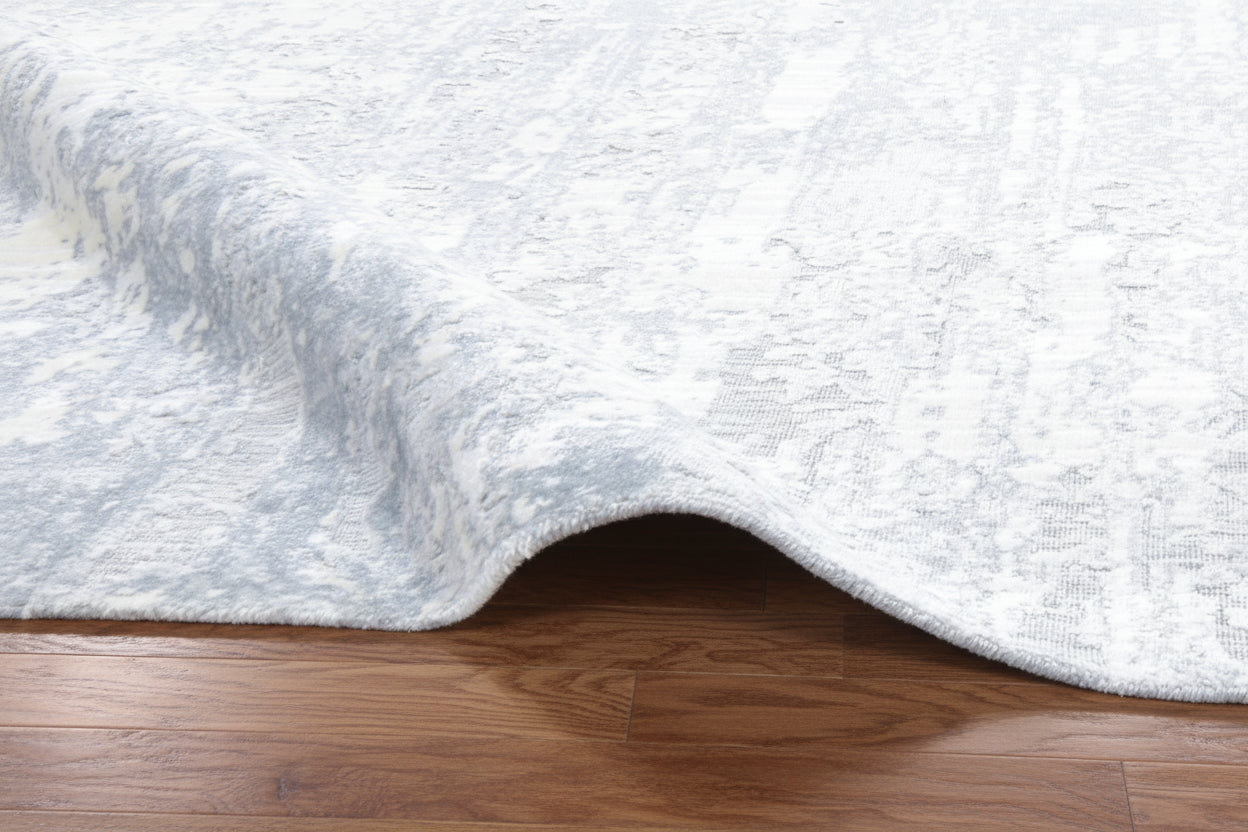 Auroral Modern Silk Like Lusture Abstract Handmade Loom Knotted Area Rug – Blue Ivory Rug 9176272699541