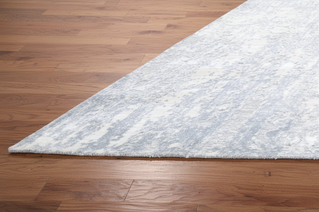 Auroral Modern Silk Like Lusture Abstract Handmade Loom Knotted Area Rug – Blue Ivory Rug 9176272699541