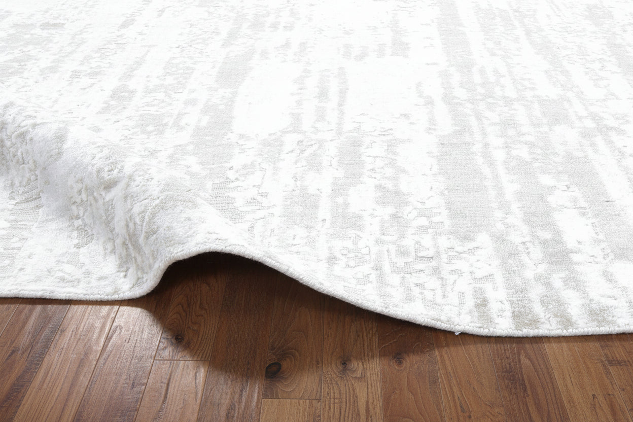 Auroral Modern Silk Like Lusture Abstract Handmade Loom Knotted Area Rug – Ivory Beige Rug 9170500944021