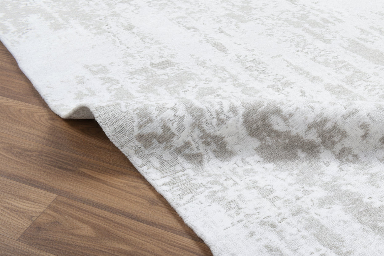 Auroral Modern Silk Like Lusture Abstract Handmade Loom Knotted Area Rug – Ivory Beige Rug 9170500944021