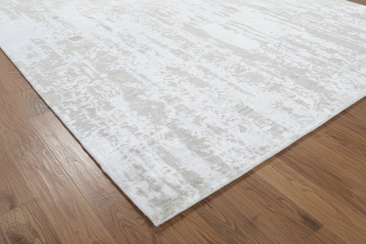 Auroral Modern Silk Like Lusture Abstract Handmade Loom Knotted Area Rug – Ivory Beige Rug 9170500944021