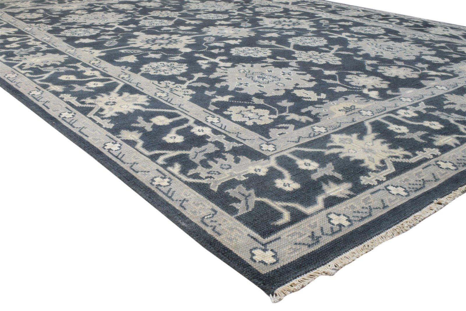 Ayara Ayara Blue Wool Rug Persian Hand Knotted Oushak Oriental 7860688650389